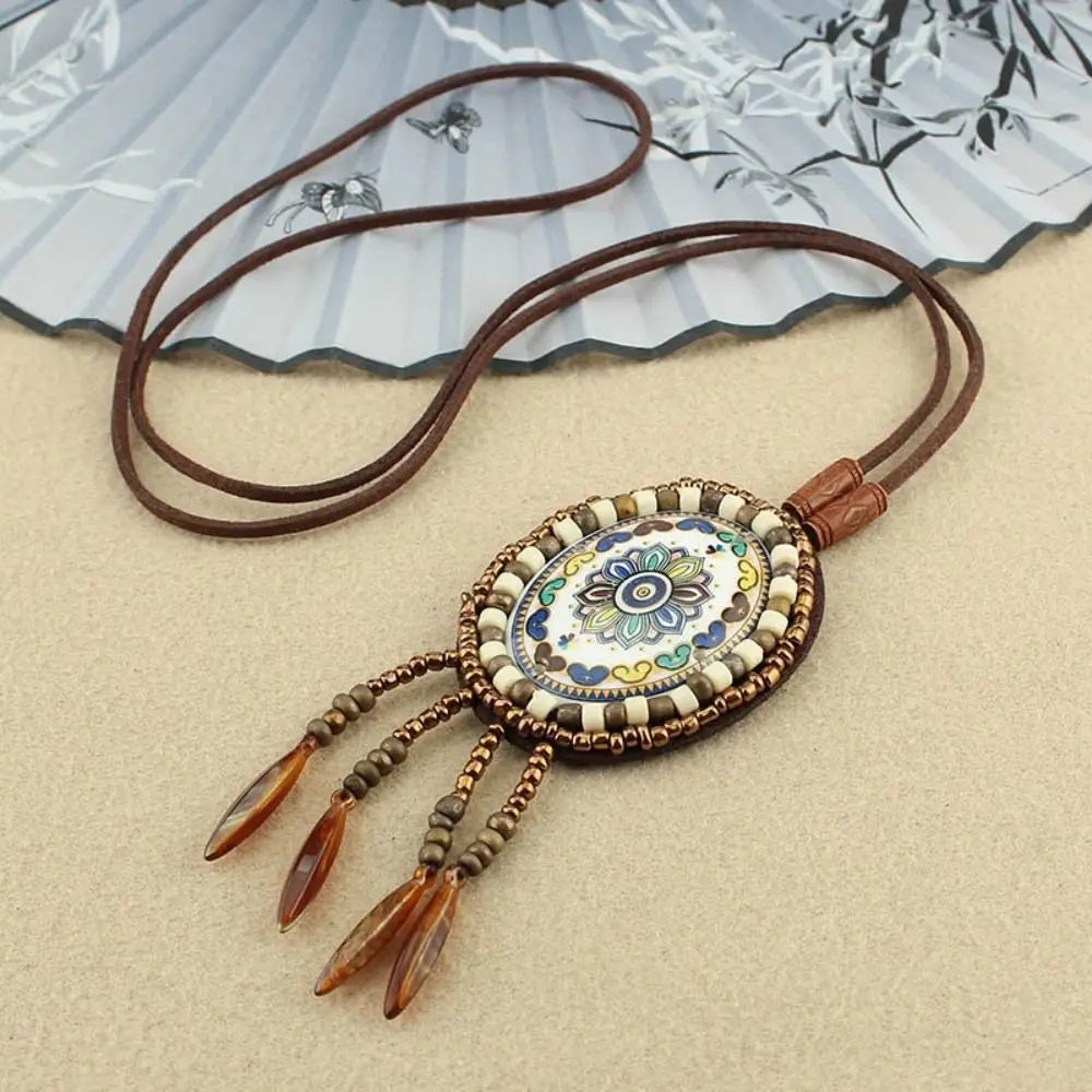 Buddhist Mandala Pattern Beads Pendant Necklace