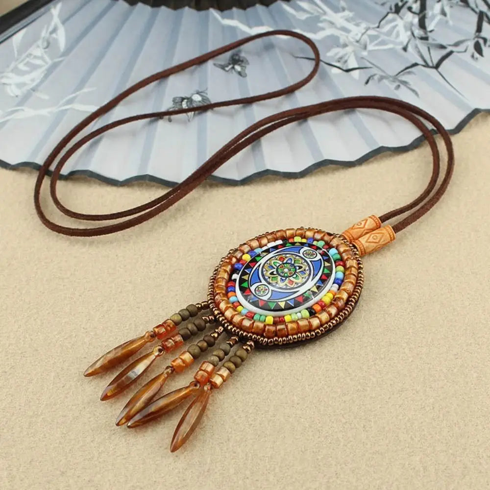 Buddhist Mandala Pattern Beads Pendant Necklace