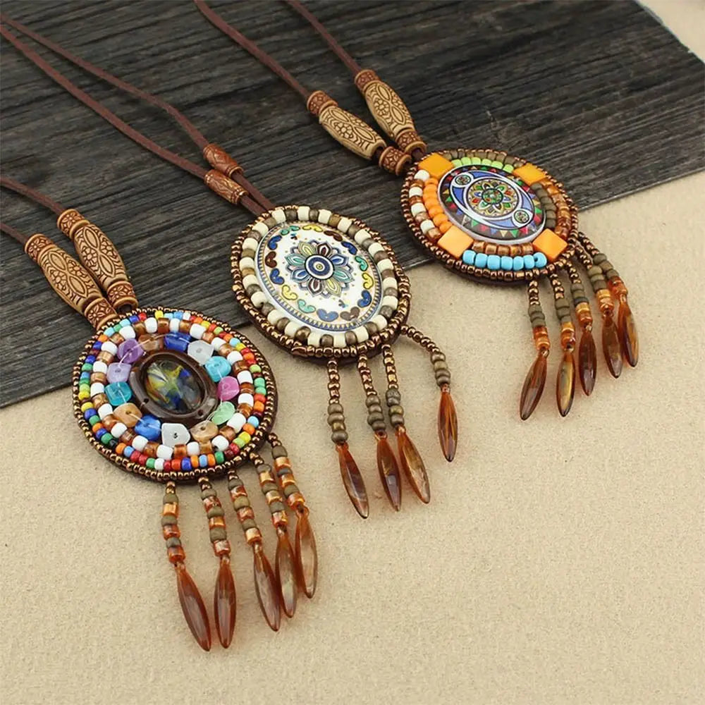 Buddhist Mandala Pattern Beads Pendant Necklace