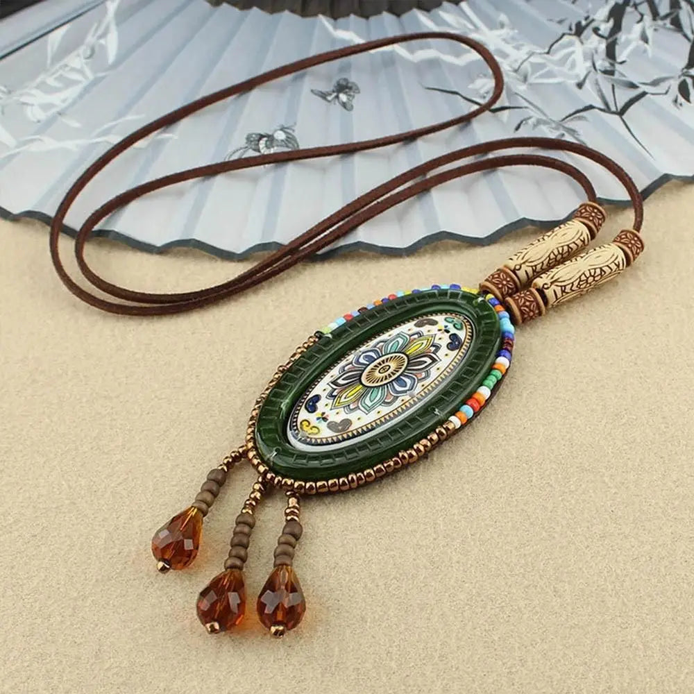 Buddhist Mandala Pattern Beads Pendant Necklace