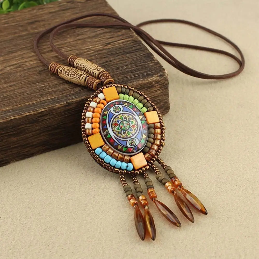 Buddhist Mandala Pattern Beads Pendant Necklace