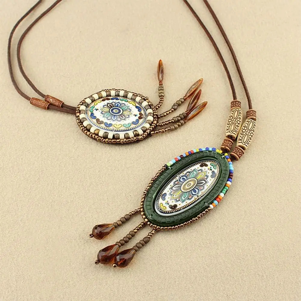 Buddhist Mandala Pattern Beads Pendant Necklace