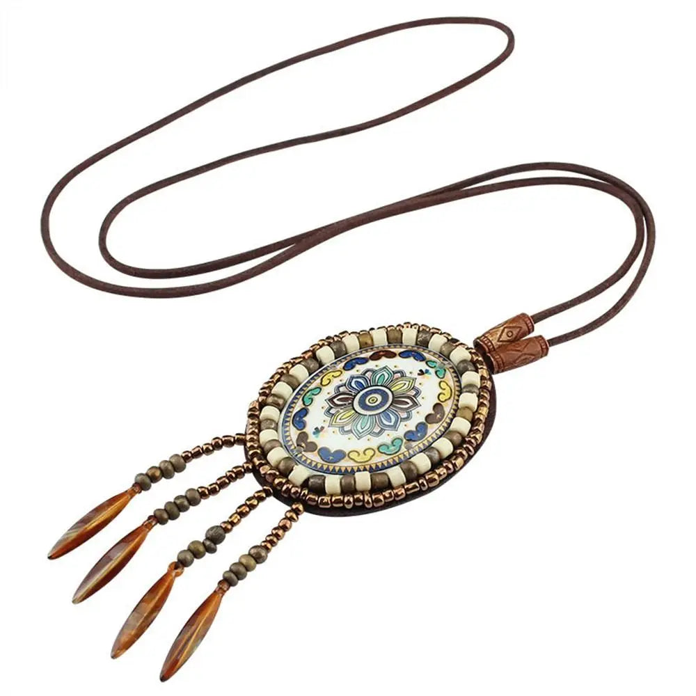 Buddhist Mandala Pattern Beads Pendant Necklace