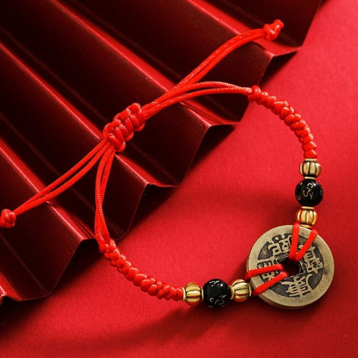 Handmade Red Rope Chinese Coins Bracelet - Good Luck