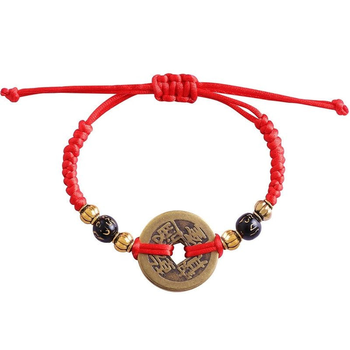 Handmade Red Rope Chinese Coins Bracelet - Good Luck