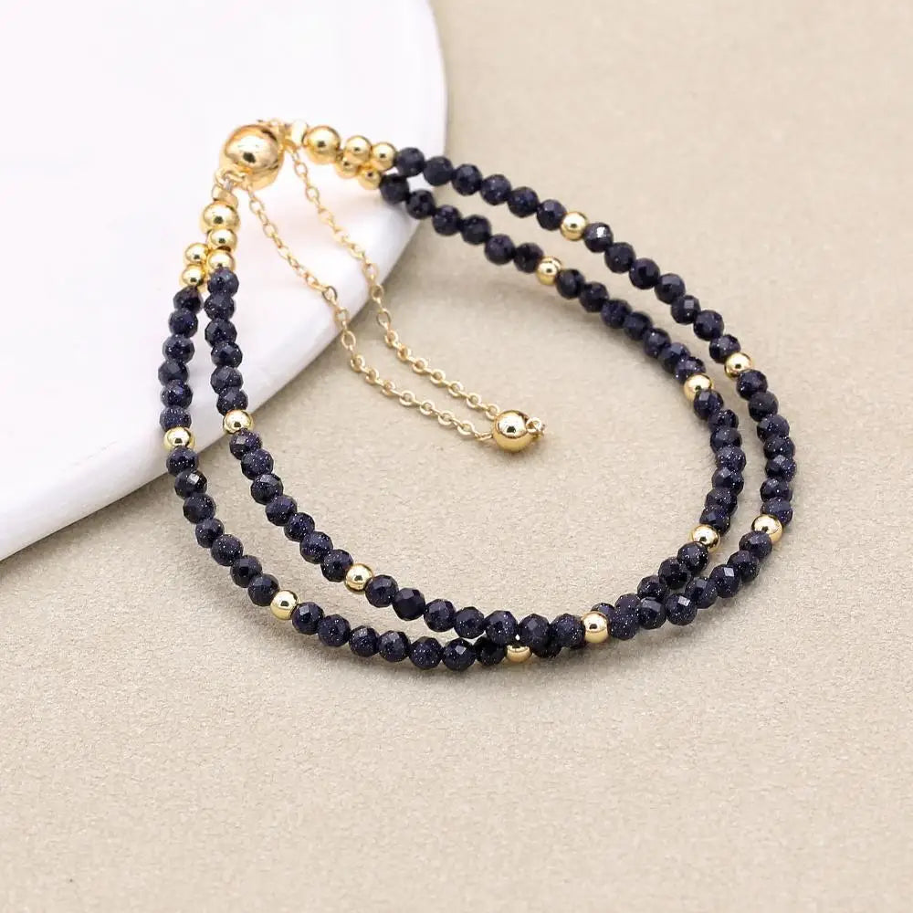 Double Layered Blue Sandstone Magnetic Bracelet 03