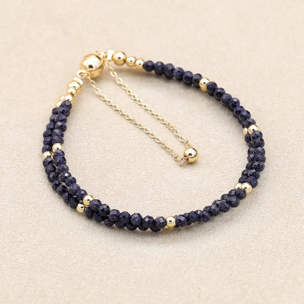 Double Layered Blue Sandstone Magnetic Bracelet 05