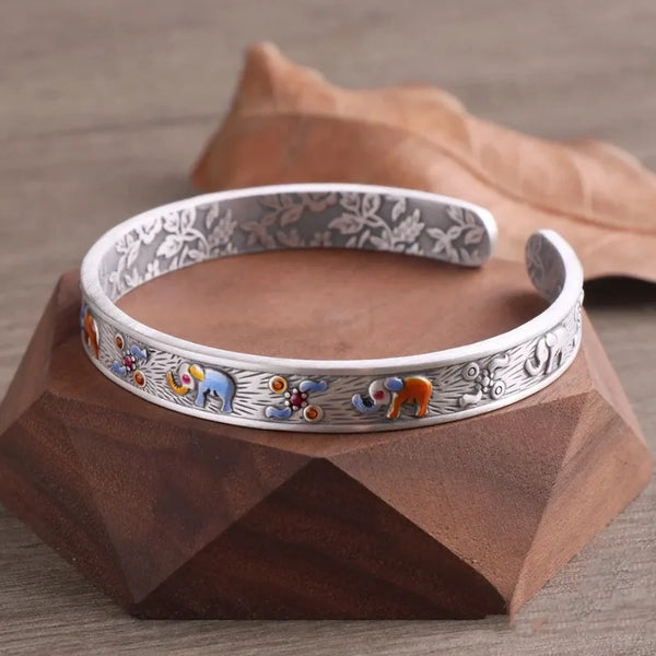 Enamel Colorful Elephant Bracelets Cuff Bangle