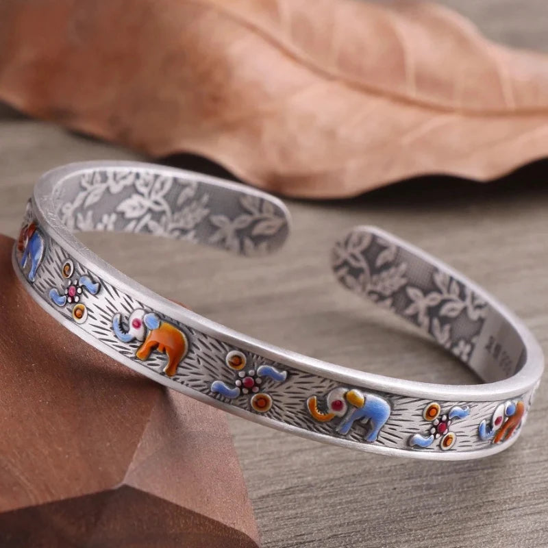 Enamel Colorful Elephant Bracelets Cuff Bangle