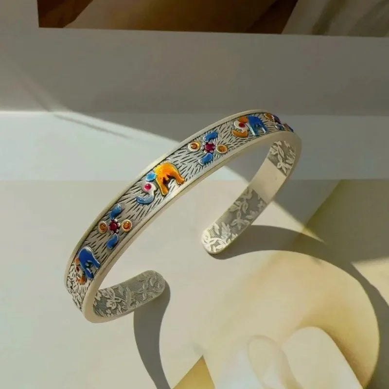 Enamel Colorful Elephant Bracelets Cuff Bangle