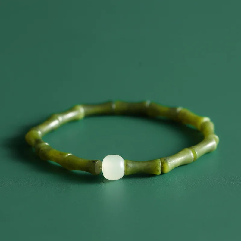 Green Jade Bamboo White Chalcedony Bead Bracelet