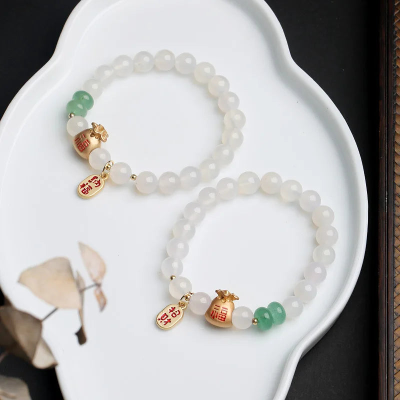 Natural White Agate Money Bag Bracelet - Lucky Bag