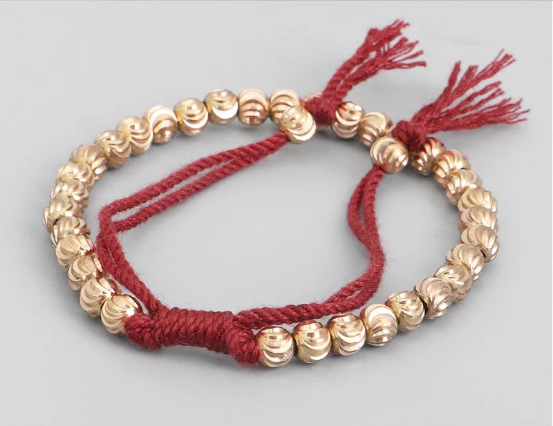 Tibetan Handmade Copper Beads Red Rope Bracelet