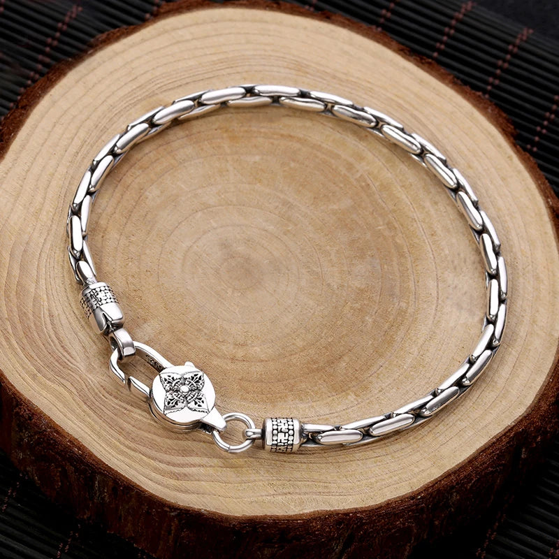 Tibetan Vajra Buckle Silver Plated Bracelet - Om Mani Padme Hum