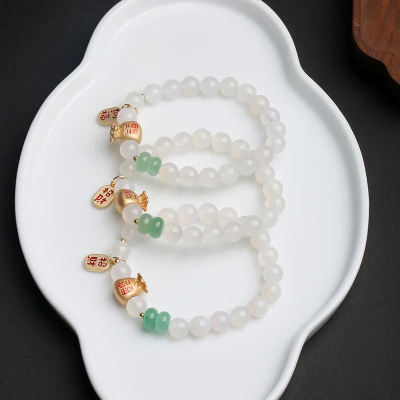 Natural White Agate Money Bag Bracelet - Lucky Bag