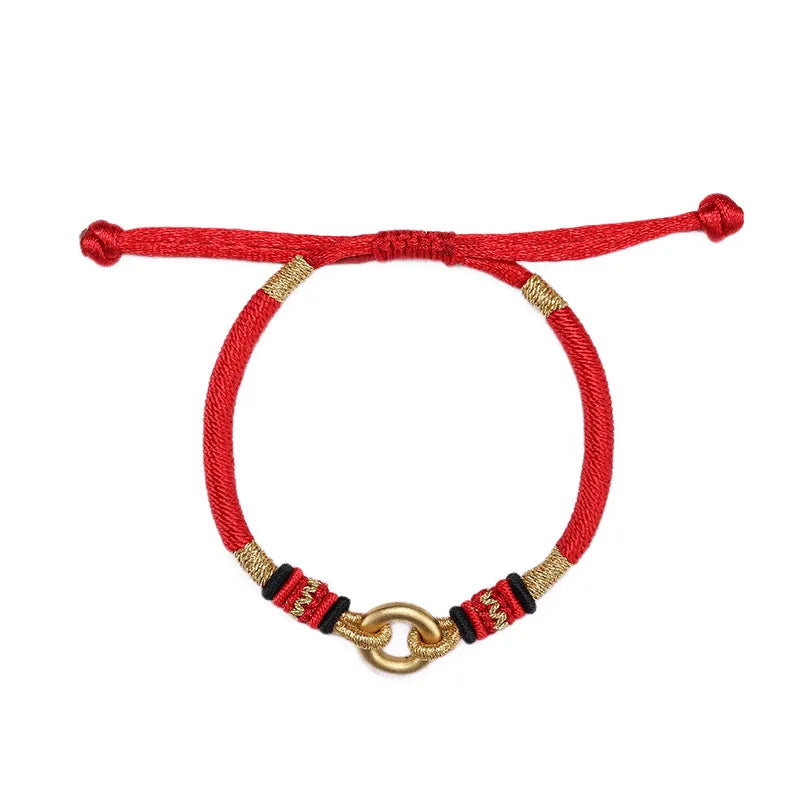 Tibetan Peace Buckle Knots Red Rope Bracelet - Red