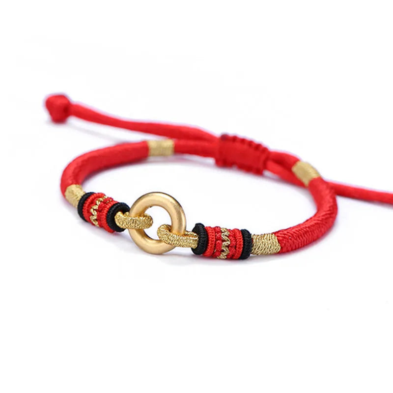 Tibetan Peace Buckle Knots Red Rope Bracelet - Red