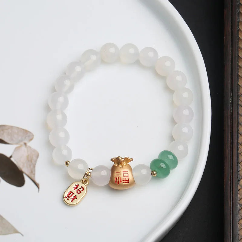 Natural White Agate Money Bag Bracelet - Lucky Bag