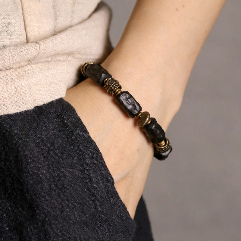 Tibetan Ebony Wood Copper Lucky Charm Bracelet