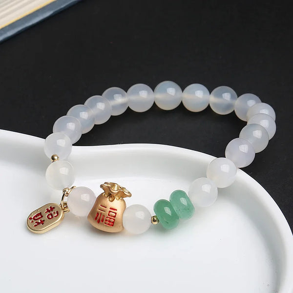 Natural White Agate Money Bag Bracelet - Lucky Bag