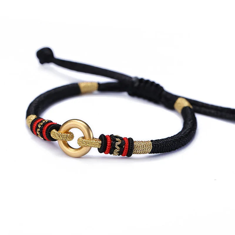 Tibetan Peace Buckle Knots Red Rope Bracelet - Black