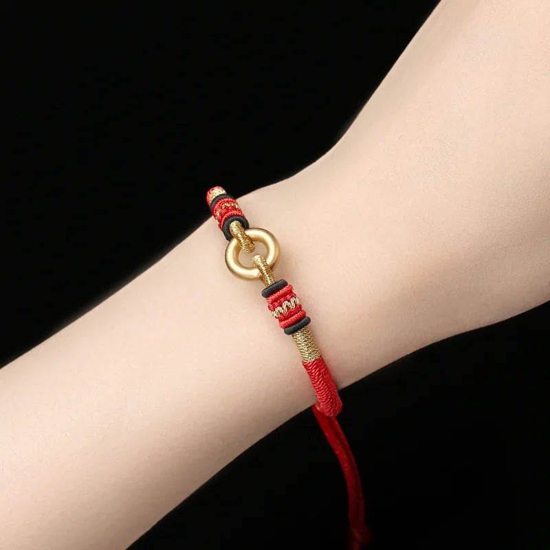 Tibetan Peace Buckle Knots Red Rope Bracelet - Red