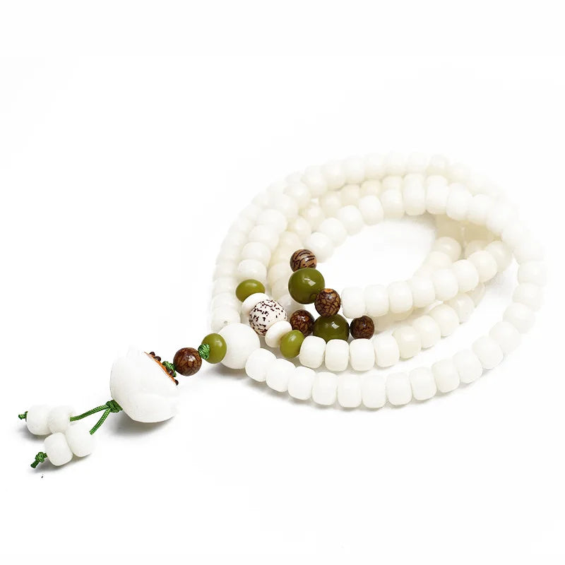 108 Beads White Jade Bodhi Mala