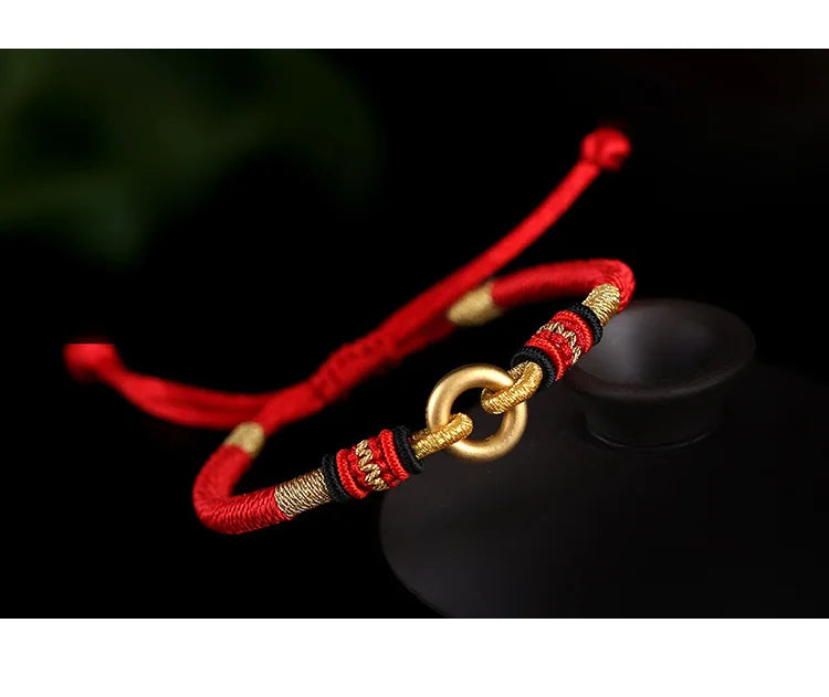 Tibetan Peace Buckle Knots Red Rope Bracelet - Red