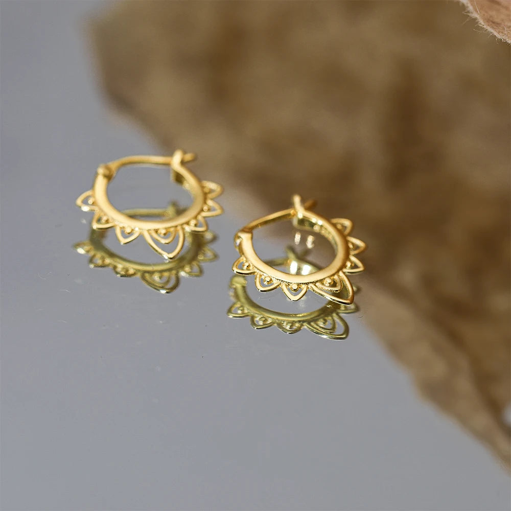 Hollow Round Lotus Flower Earrings