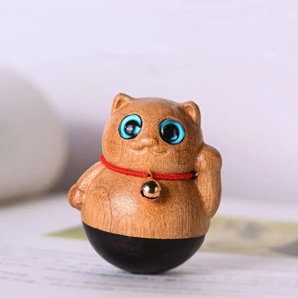Kawaii Tumbler Wooden Mini Cat Blessing Decoration