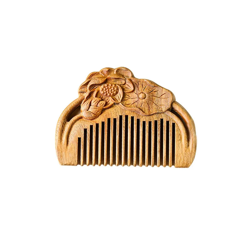 Lotus Flower Engraved Green Sandalwood Comb