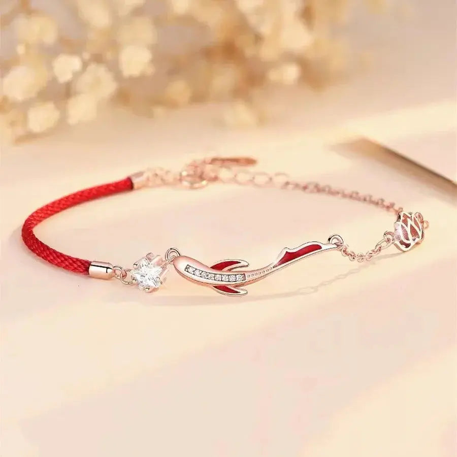Koi Fish String Luck Gold Koi Fish Red String Bracelet - Lotus Star - Karma & Renewal