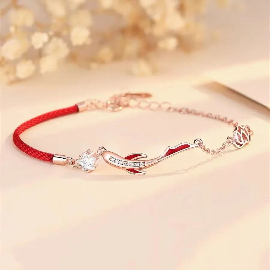 Luck Gold Koi Fish Red String Bracelet - Lotus Star
