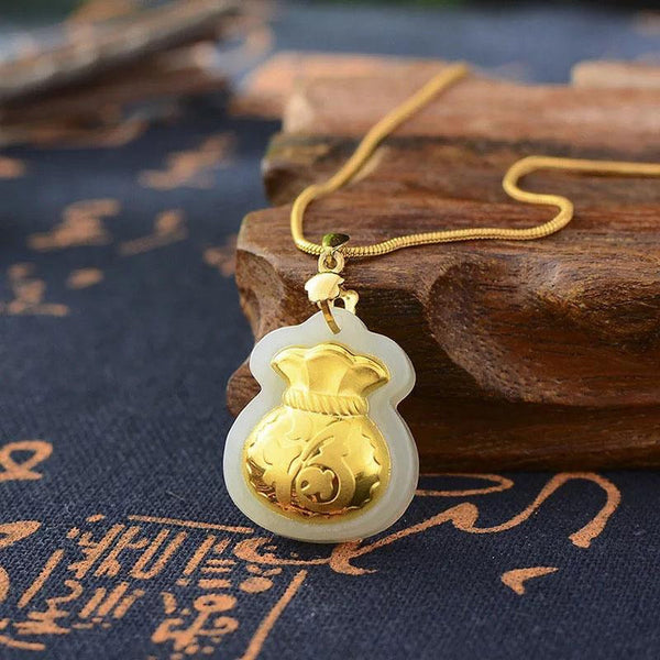 Natural Hetian Jade Money Bag Necklace - Wealth Pendant