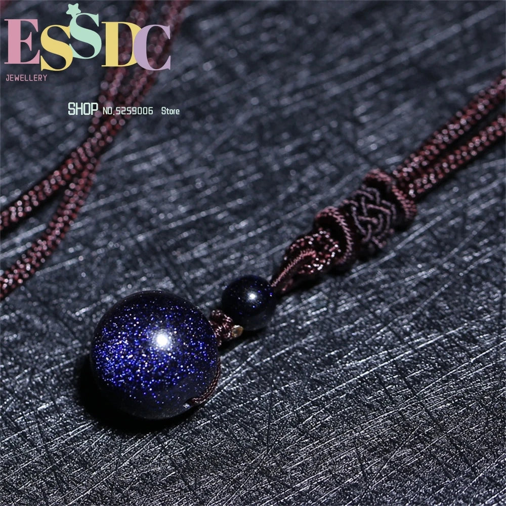 Natural Blue Sandstone Ball Pendant Necklace 01