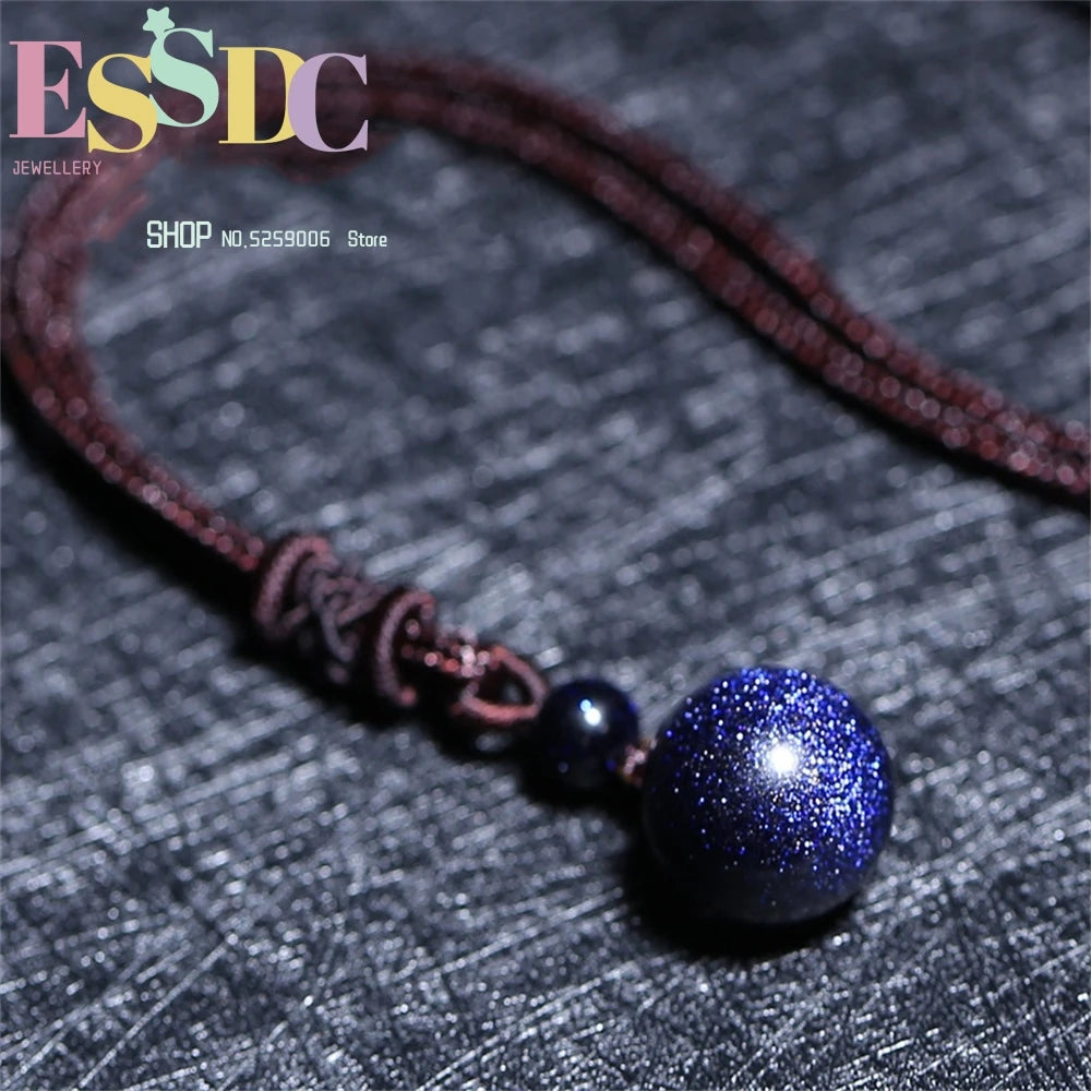 Natural Blue Sandstone Ball Pendant Necklace 02