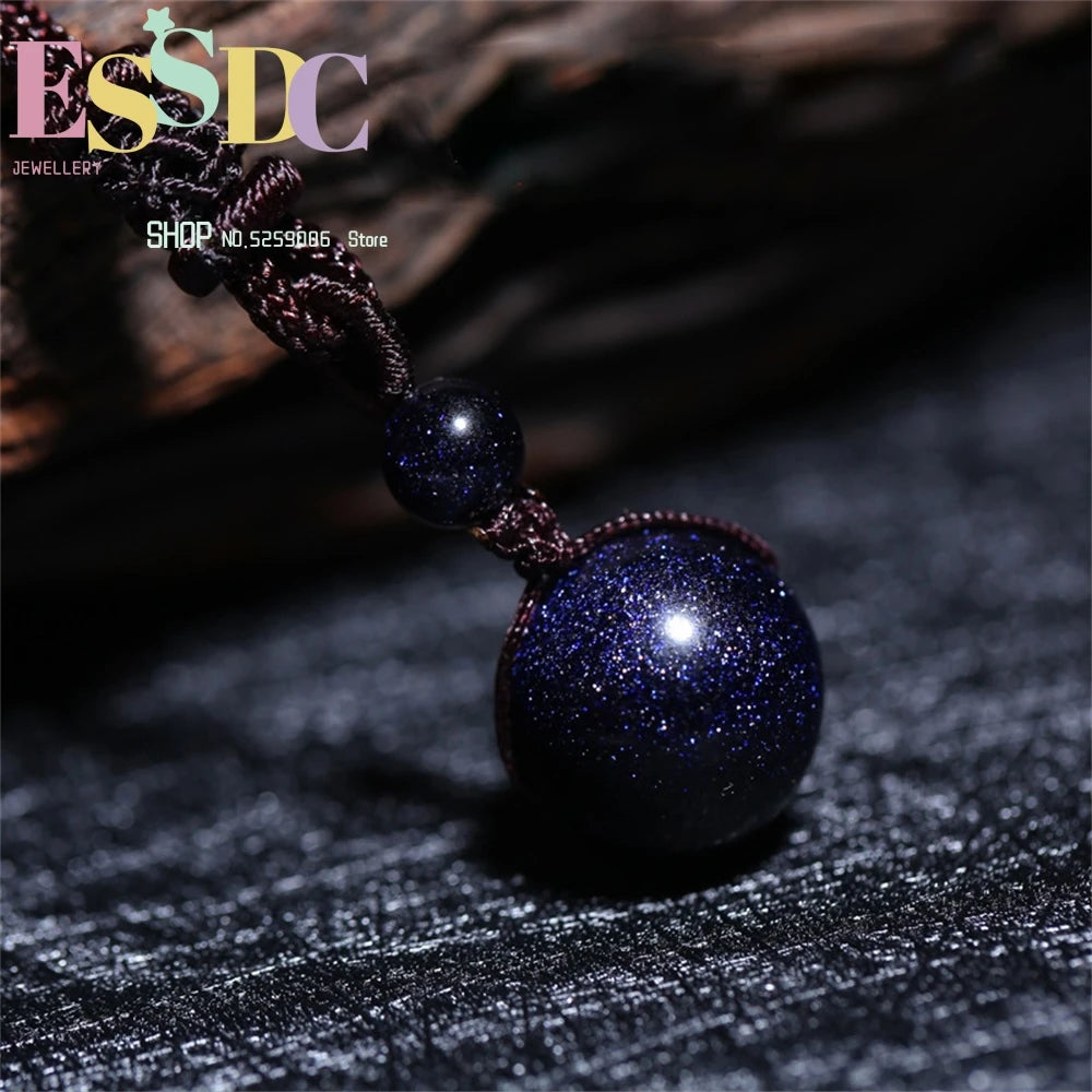 Natural Blue Sandstone Ball Pendant Necklace 03