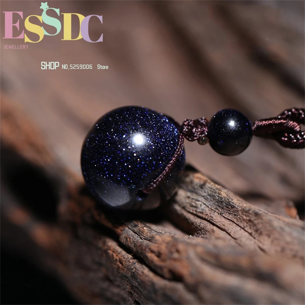 Natural Blue Sandstone Ball Pendant Necklace 04