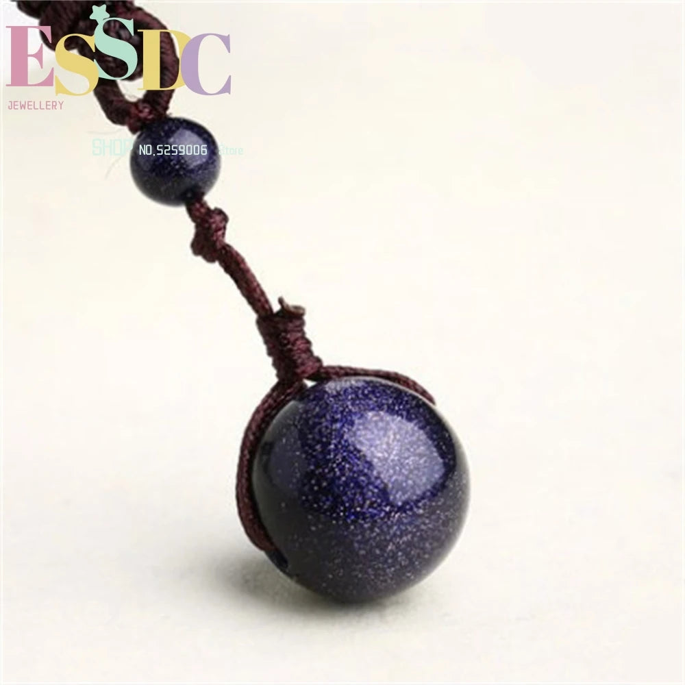 Natural Blue Sandstone Ball Pendant Necklace 05