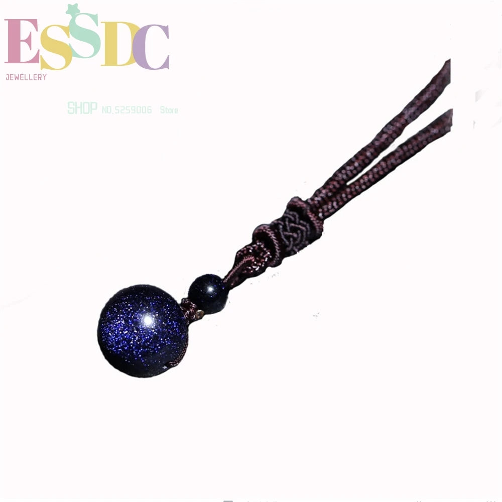 Natural Blue Sandstone Ball Pendant Necklace 06