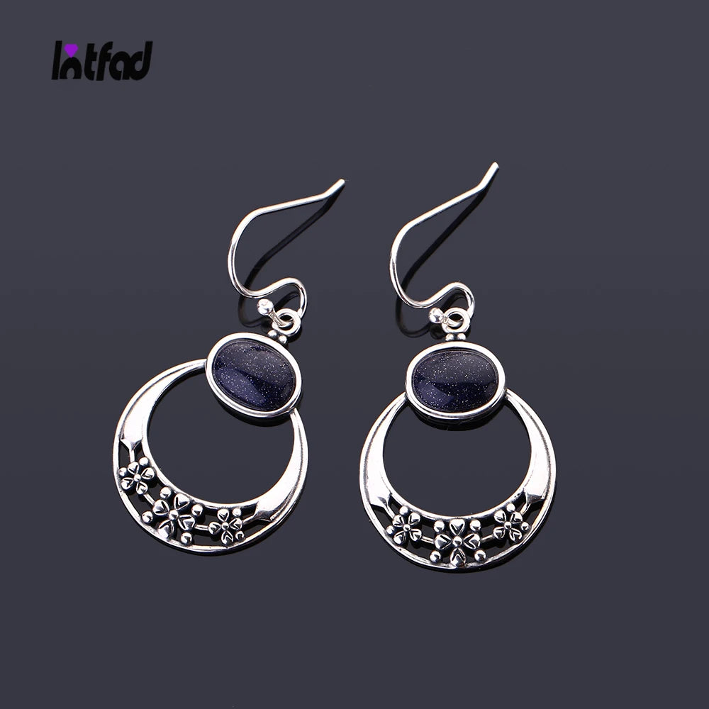 Natural Blue Sandstone Pendant Earrings 01