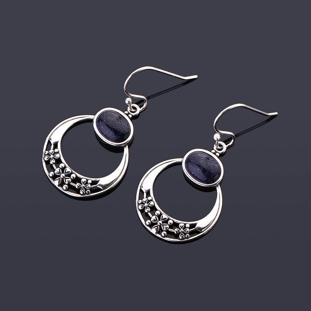 Natural Blue Sandstone Pendant Earrings 02