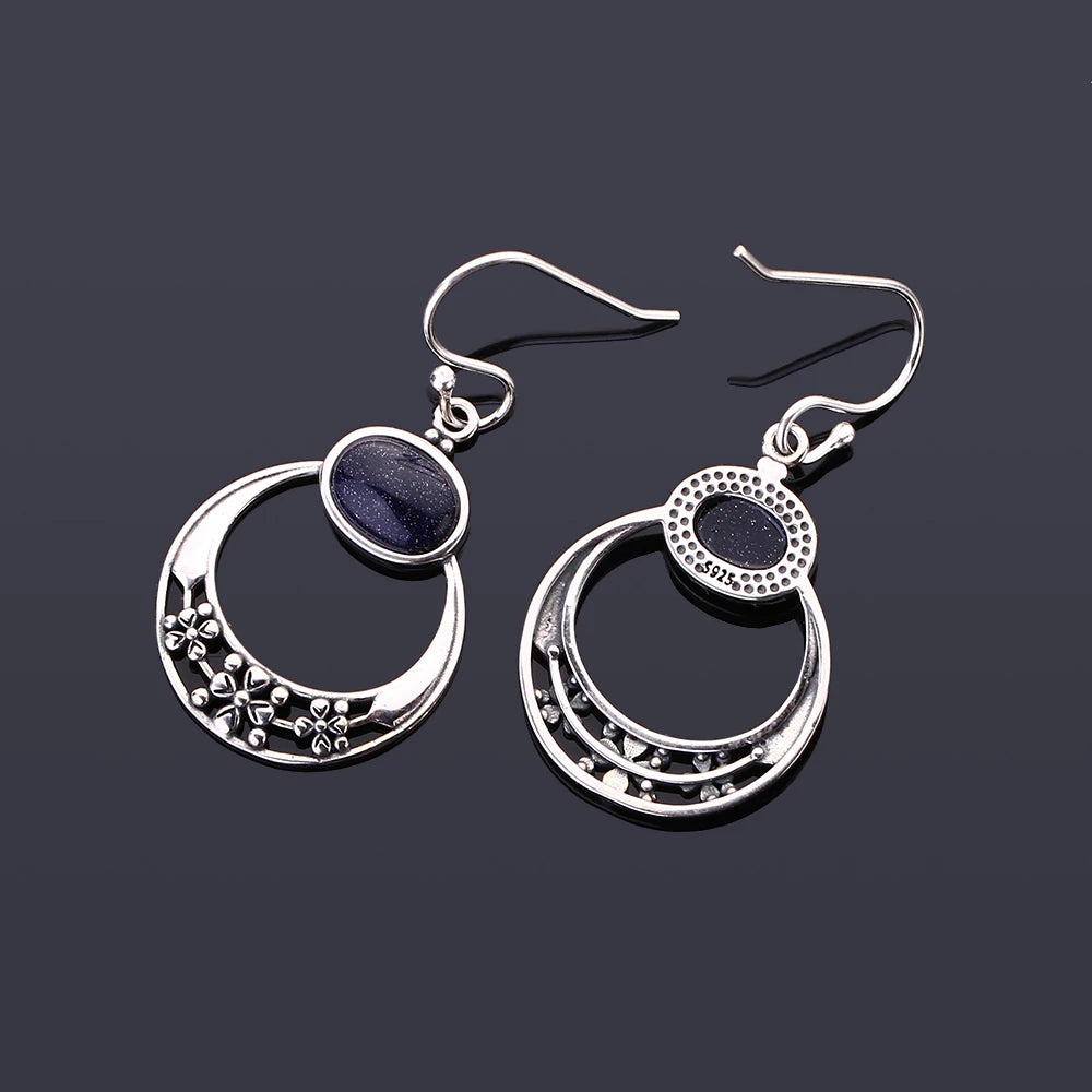 Natural Blue Sandstone Pendant Earrings 03