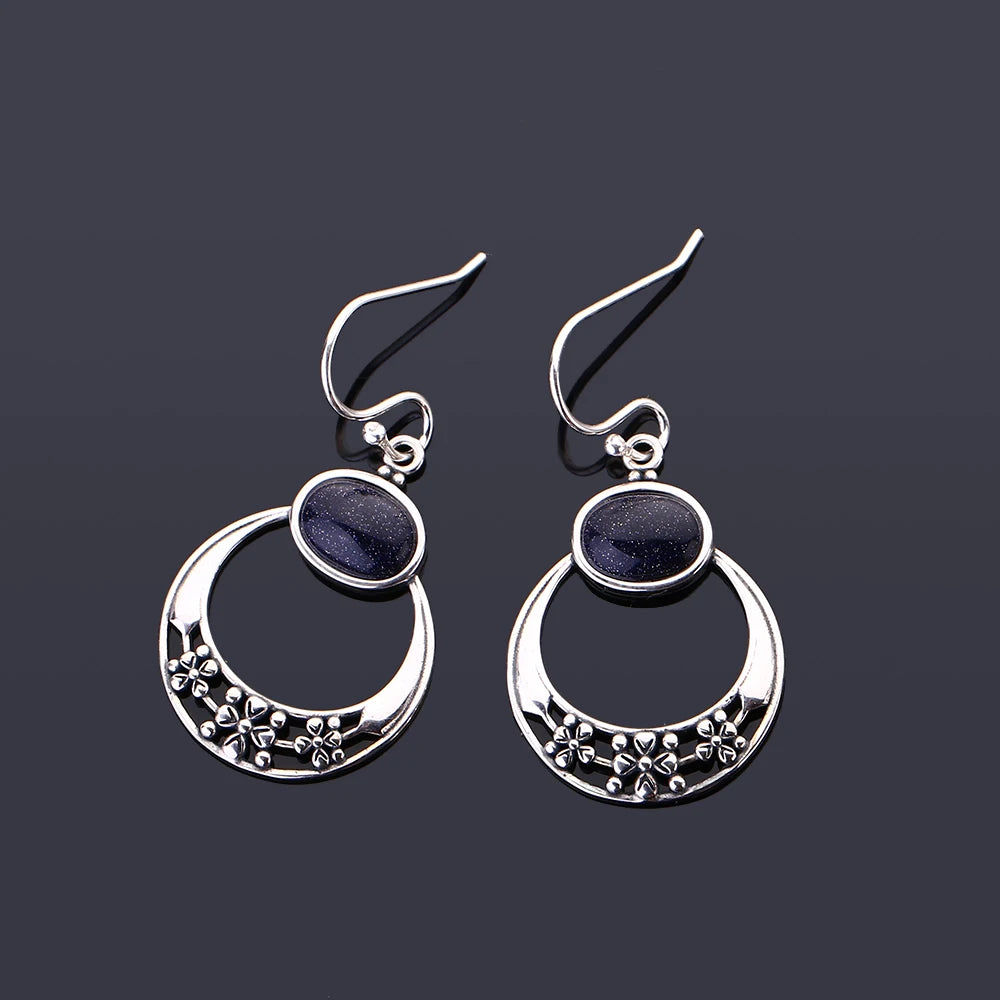 Natural Blue Sandstone Pendant Earrings 10