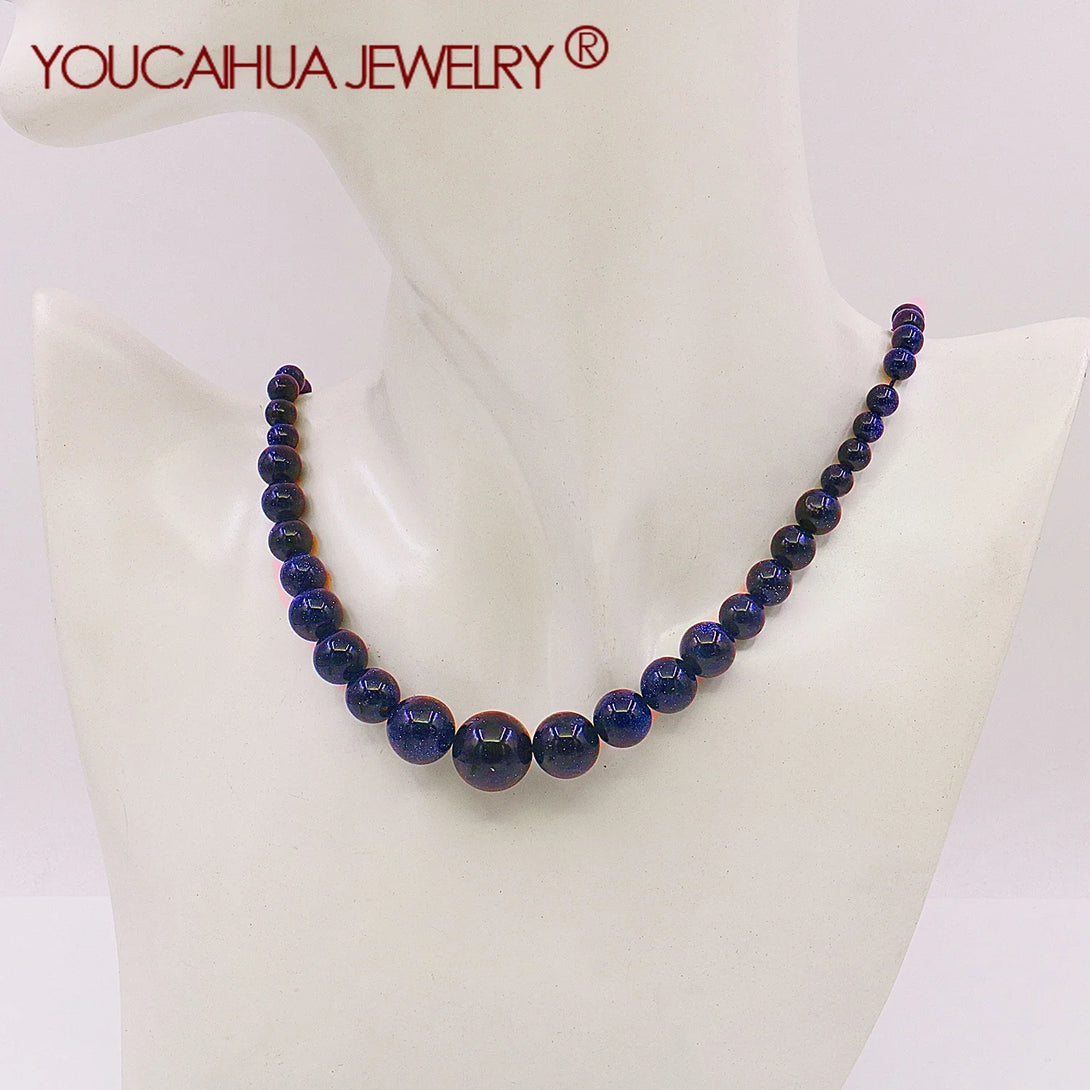 Natural Blue Sandstone Round Bead Necklace 02