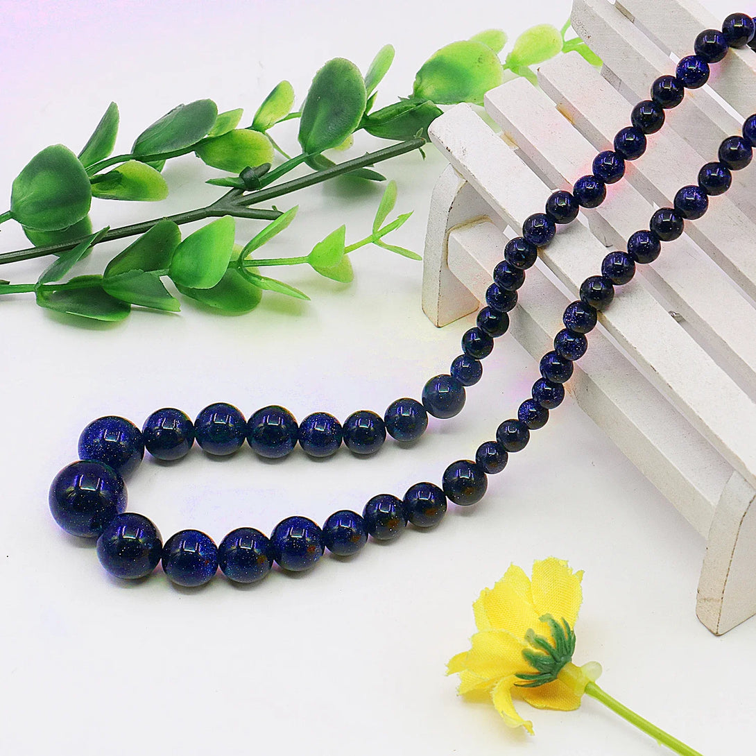 Natural Blue Sandstone Round Bead Necklace 03