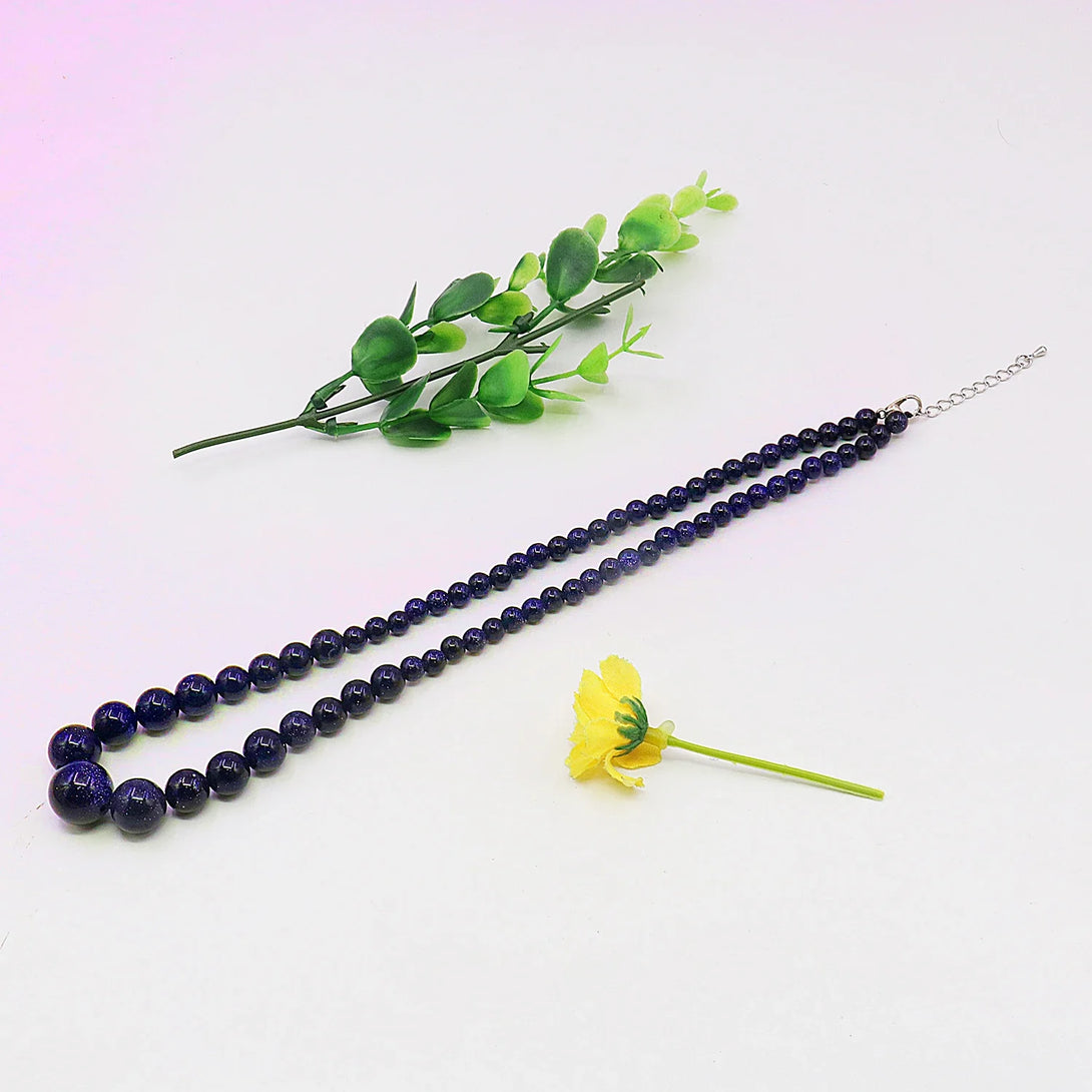 Natural Blue Sandstone Round Bead Necklace 04