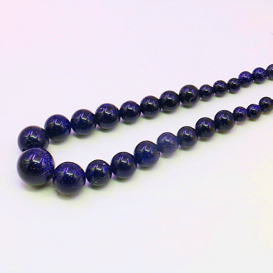 Natural Blue Sandstone Round Bead Necklace 05