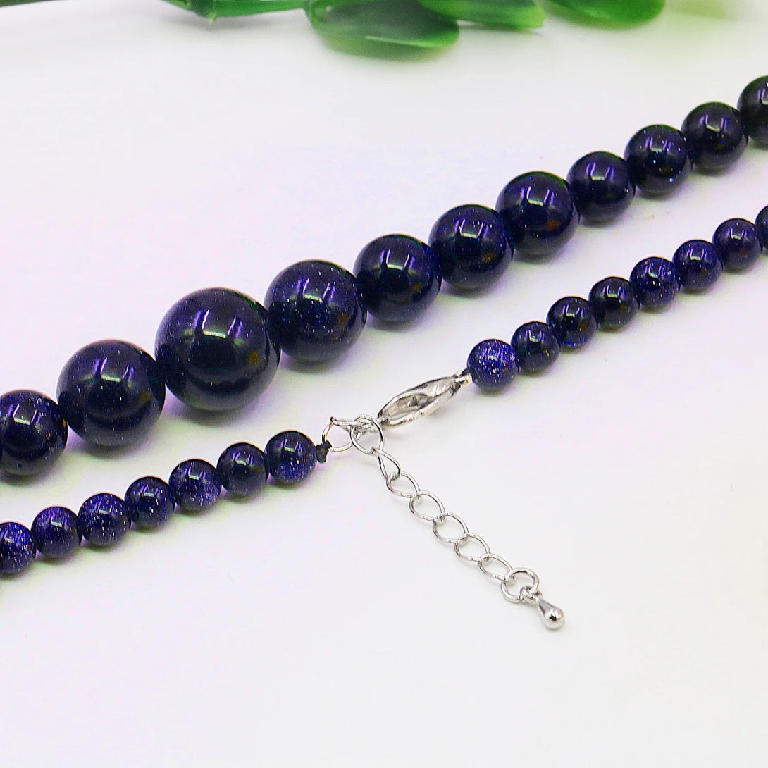 Natural Blue Sandstone Round Bead Necklace 06