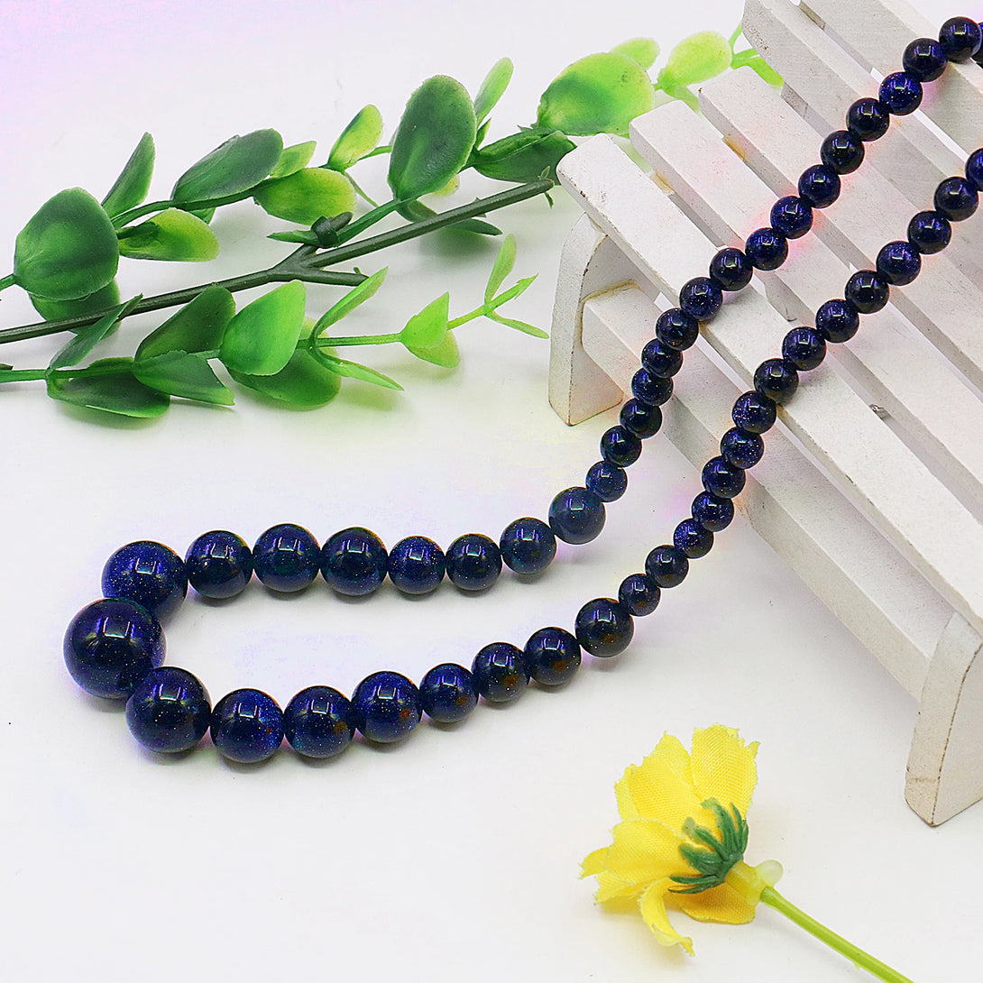 Natural Blue Sandstone Round Bead Necklace 08